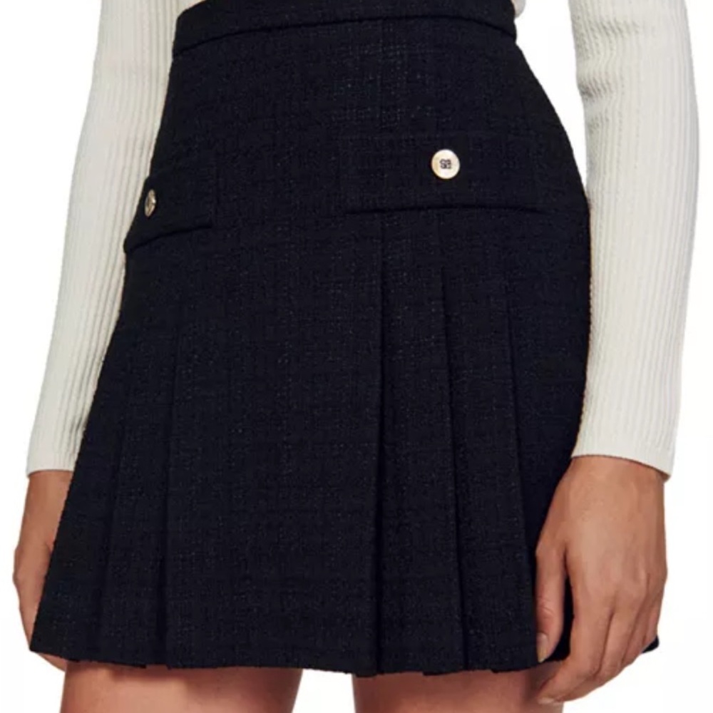 Sandro Katyna High Waist Tweed Pleated Skirt